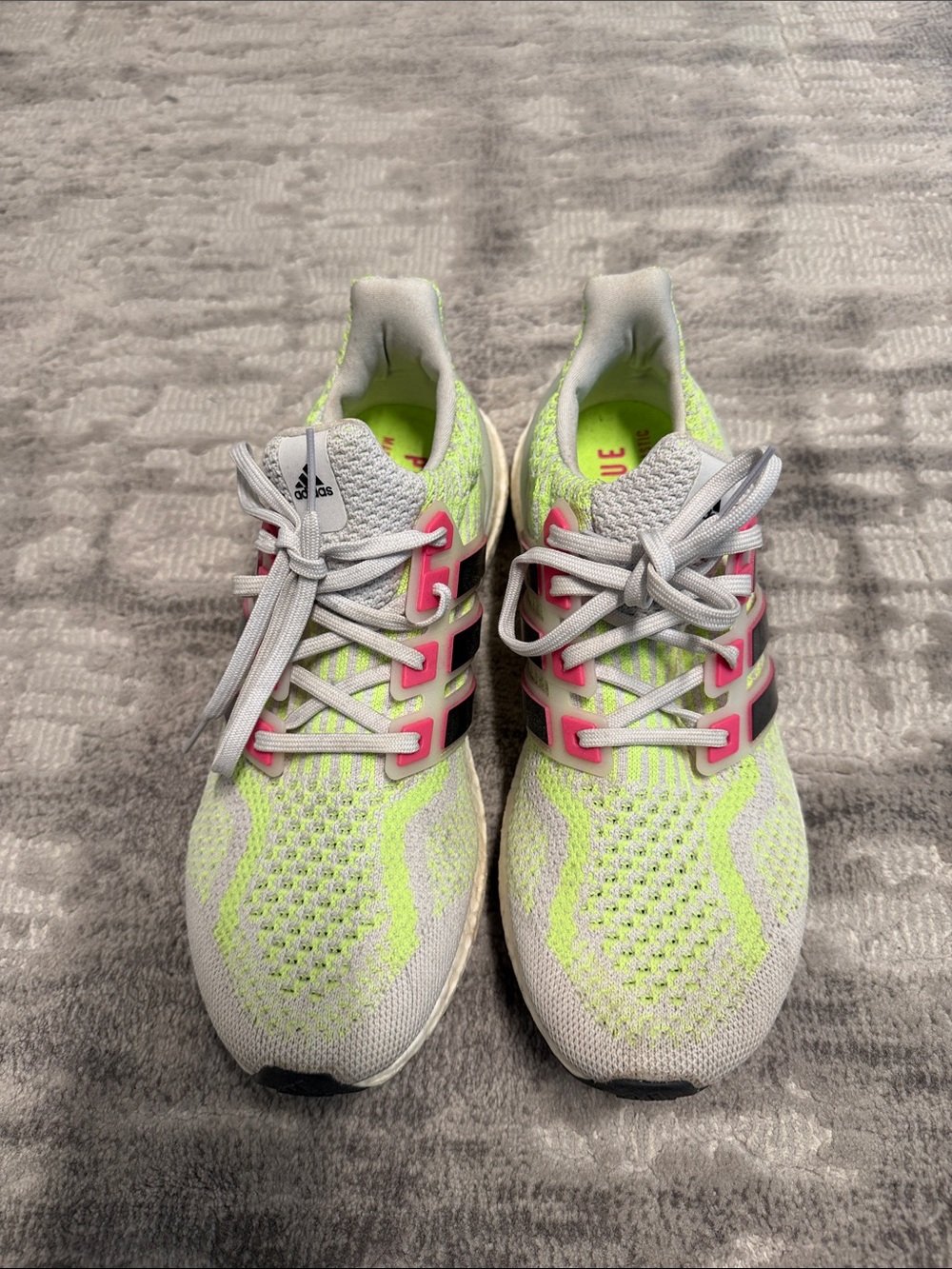 Adidas Ultraboost Sneakers - White with Neon Yellow & Pink Accents